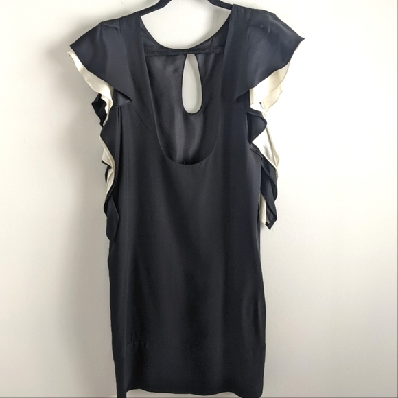 SILK Flutter Sleeve Low Back Black Midi Dress Keyhole S - Picture 2 of 15